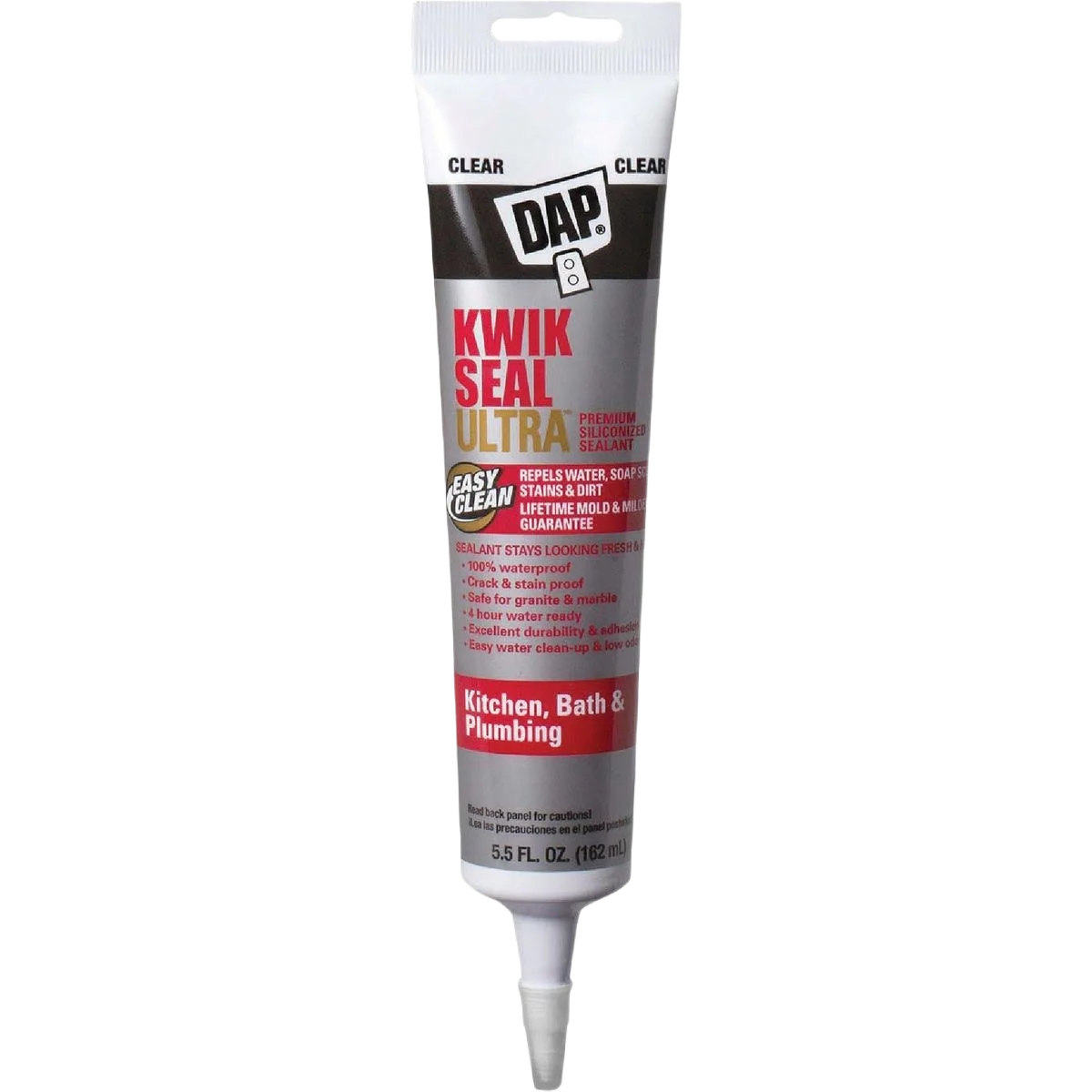Easy-to-Use DAP Kwik Seal Clear Ultra Kitchen Bath Sealant with Silicone 5.5 oz. Solid
