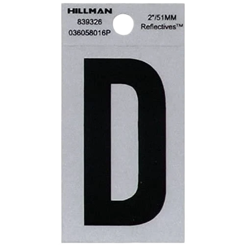 Exceptional Hillman 2 in. Black Silver Reflective Mylar Square Cut Sticker Letter D Fine