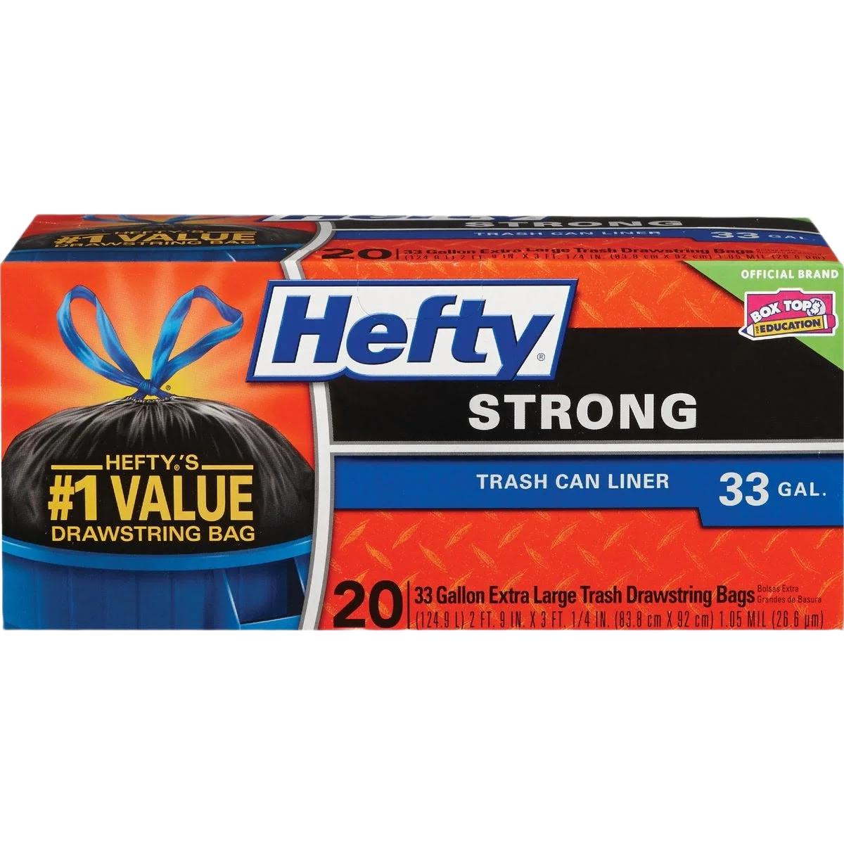 Organic Hefty Strong Extra Large 33 Gallon Black Trash Bags 20-Count Lightweight