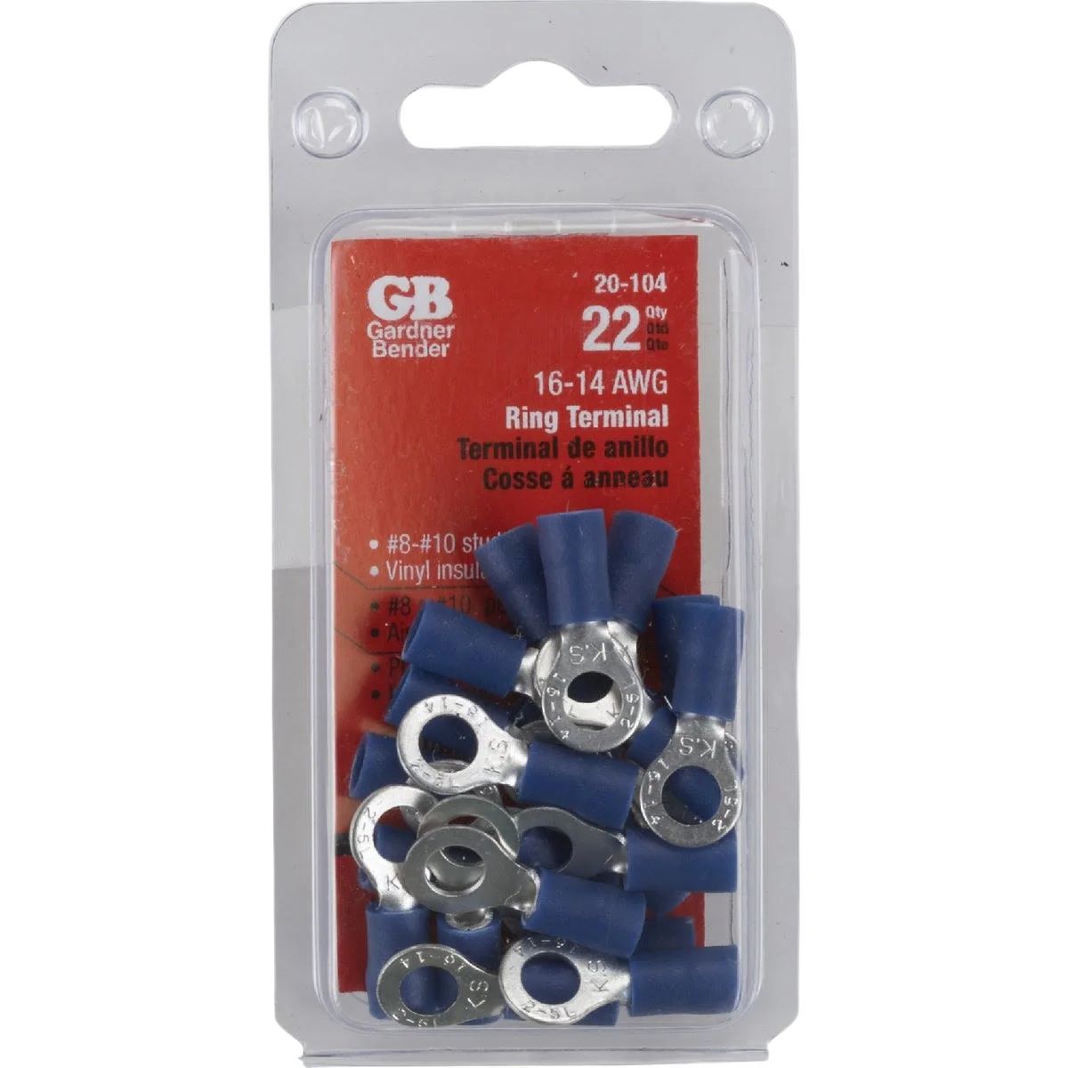 Elite Gardner Bender 16 to 14 AWG 8 to 10 Vinyl-Insulated Barrel Ring Terminal 22-Pack Genuine