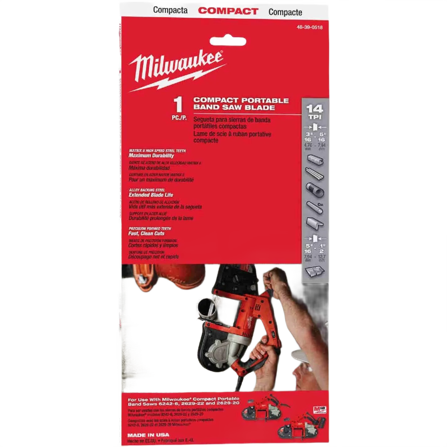 Smart Milwaukee 35-3 8 14-TPI Thin Metal Compact Band Saw Blade Outstanding