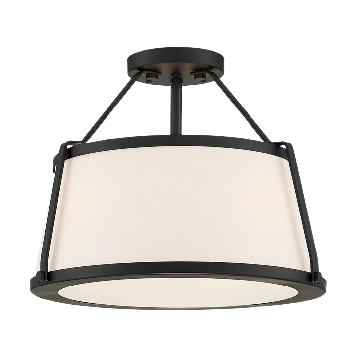 Enhanced Satco Cutty Matte Black 3 Light Semi-Flush with Fabric Shade 15.5 in. Quality