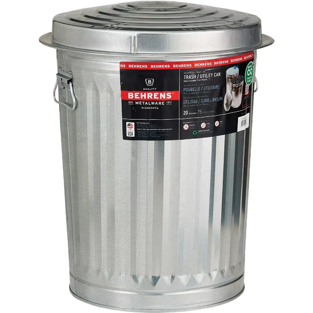 Fine Behrens 20 Gal. Silver Trash Can with Lid Enhanced