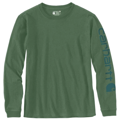 Refined Carhartt Women's XS Frosted Balsam Loose Fit Long-Sleeve Logo Sleeve T-Shirt Professional