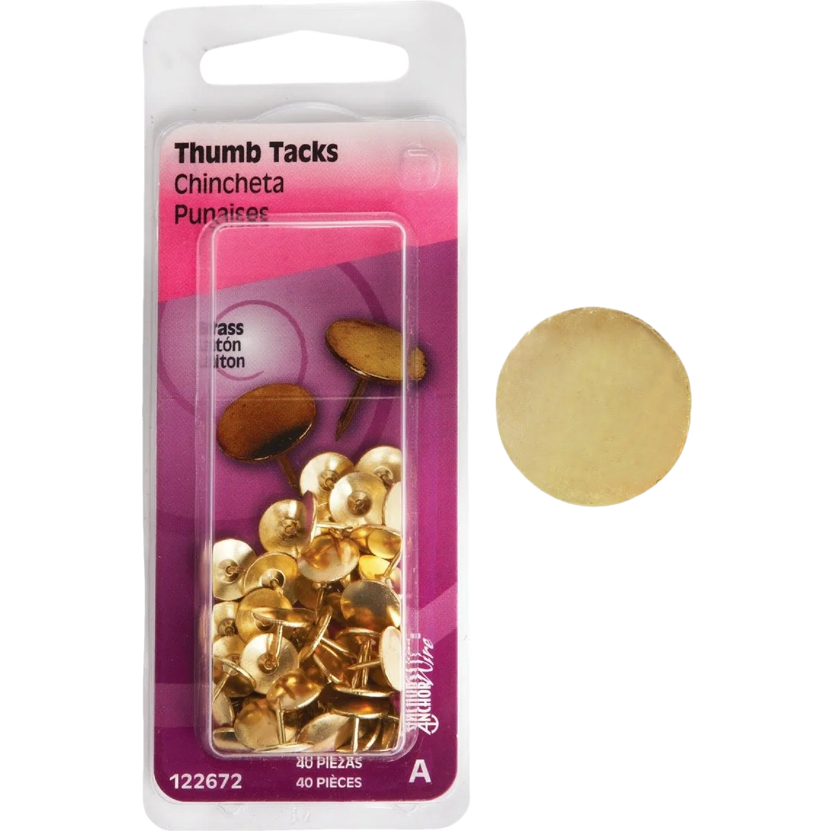 Effective Hillman Brass 23 64 x 15 64 Thumb Tack 40-Count Minimalist