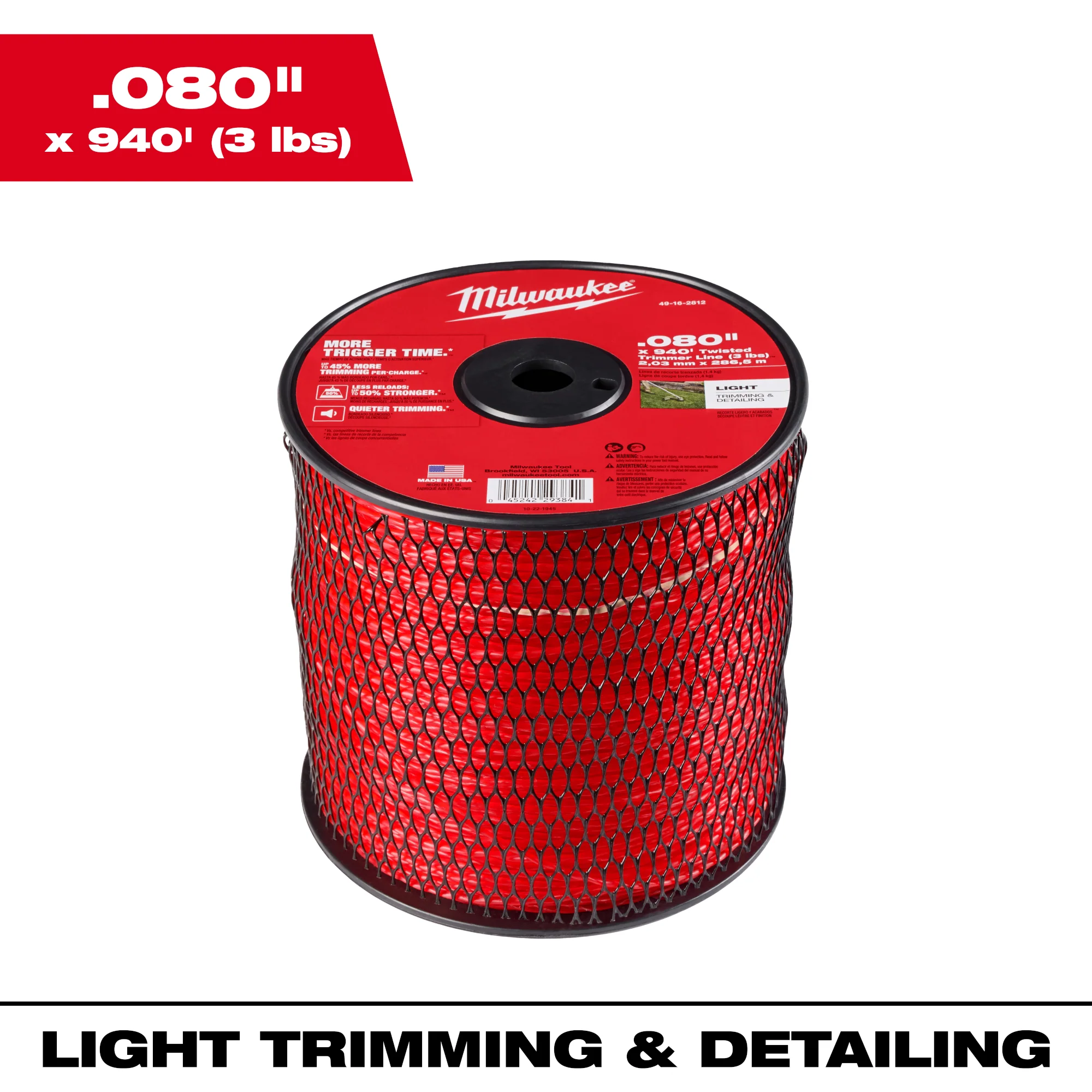 Authentic Milwaukee .080 x 940 3 lbs. Twisted Trimmer Line Efficient