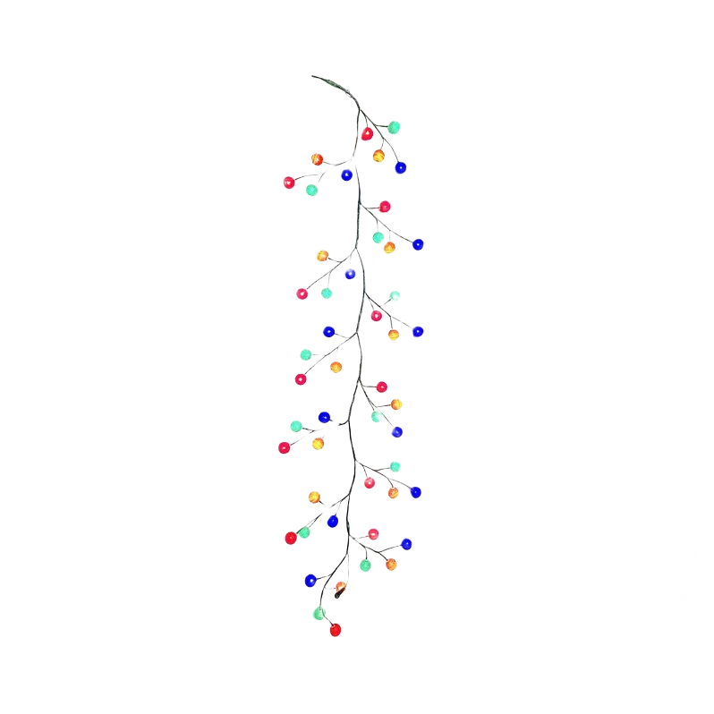 Comfortable Kurt S. Adler Green Garland with Multicolored Cotton Ball LED Lights 6 ft. Soft