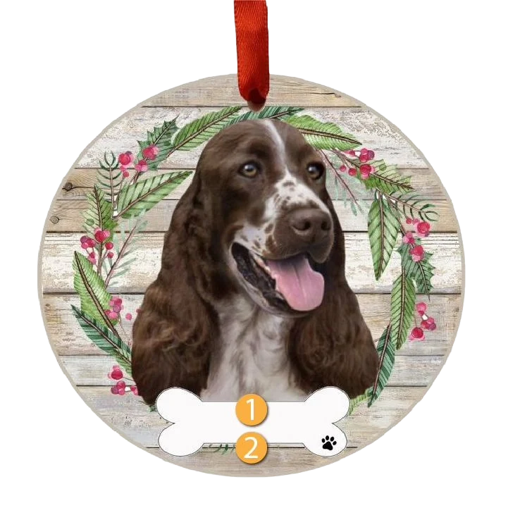 Green E S Pets Personalized Springer Spaniel Face Wreath Ornament Traditional