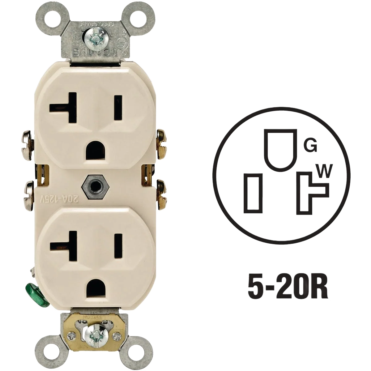 Smart Leviton 20A Light Almond Shallow Commercial Grade 5-20R Duplex Outlet Natural