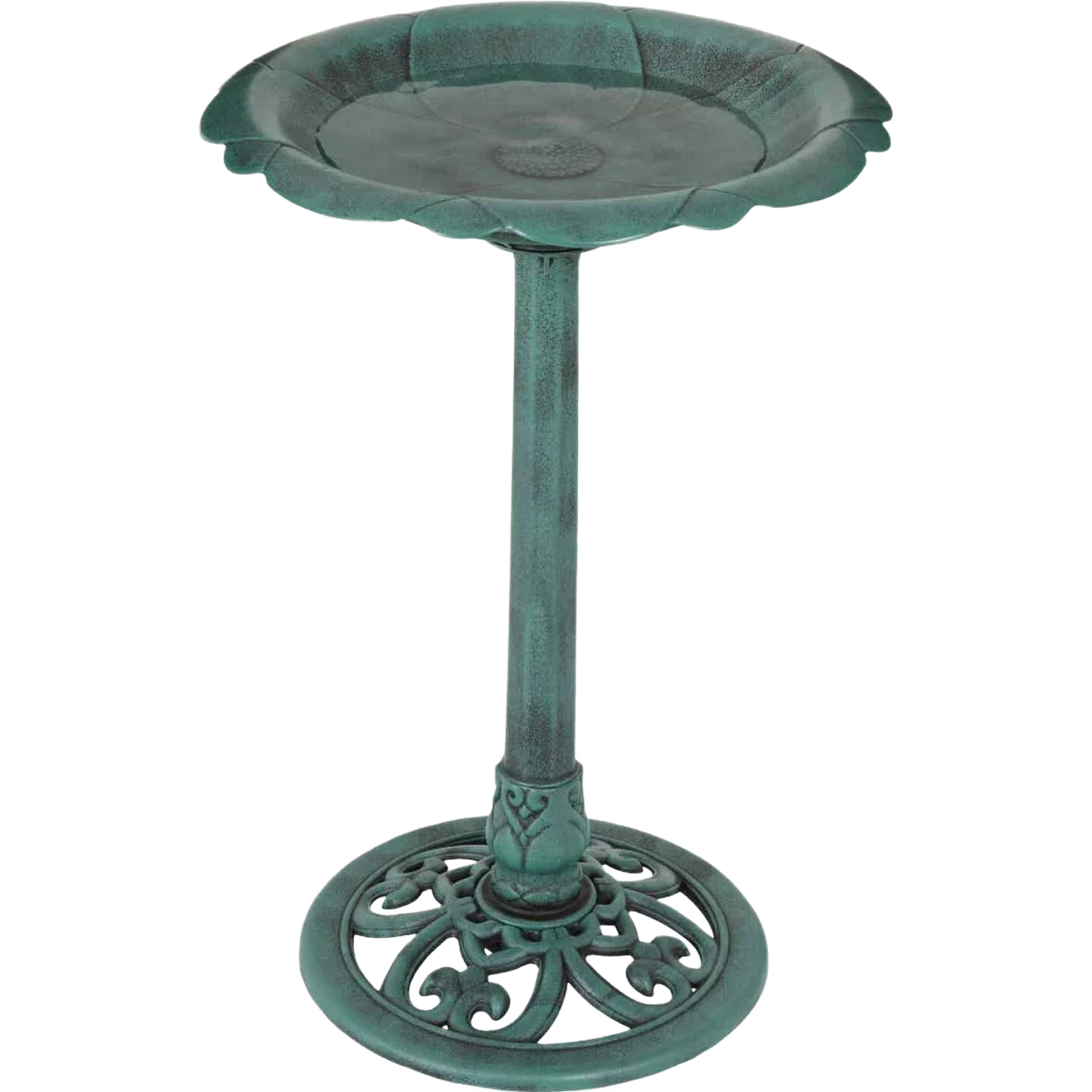 Minimalist Garden Antique Verdigris Flower Pedestal Bird Bath 28 in. Safe
