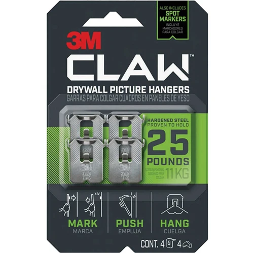 Convenient 3M Claw Drywall Picture Hanger 25 lb 4-Pack Responsible