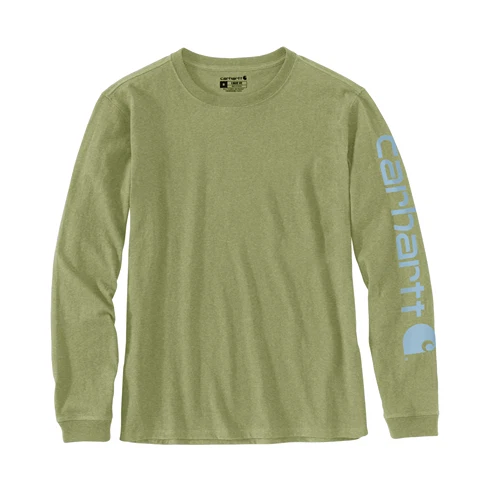 Secure Carhartt Women's XS Green Olive Heather Long Logo Sleeve Graphic Shirt Modern