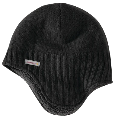 Reusable Carhartt Black Knit Sherpa Lined Earflap Hat Unique