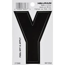 Verified Hillman 3 in. Black Vinyl Die Cut Peel Off Sticker Letter Y Solid