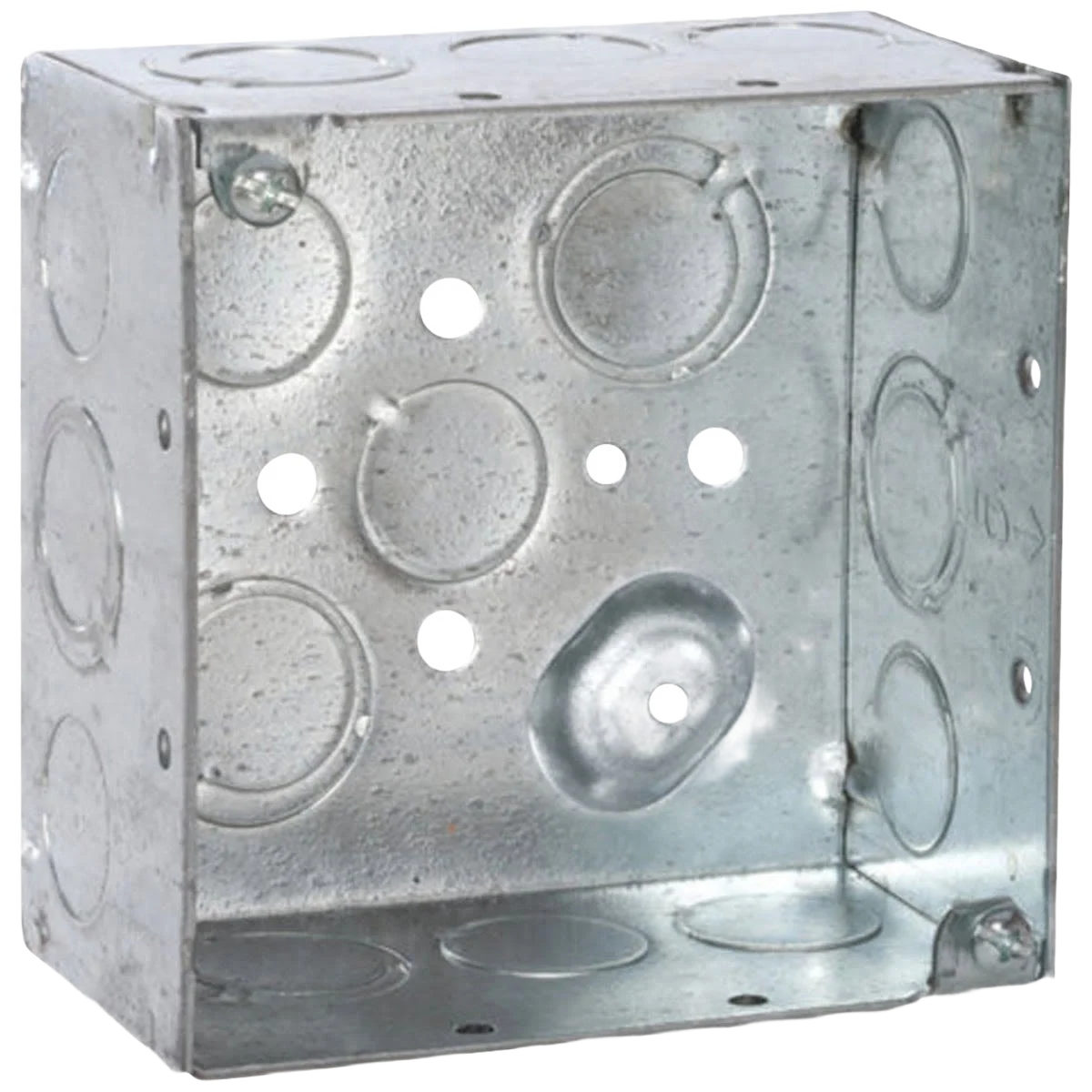 Lightweight Southwire Screw-On 4 x 4 Steel 17 Knockouts Square Box Smooth