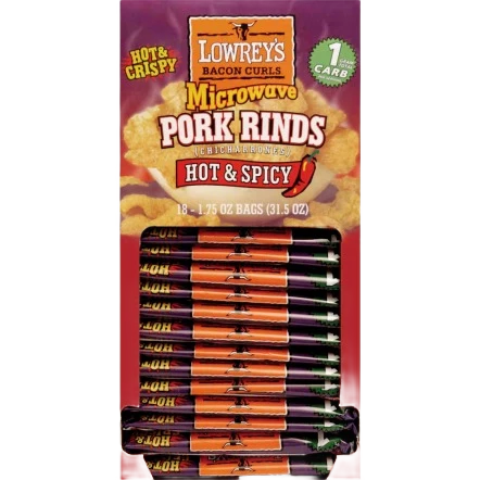 Detailed Lowrey's Bacon Curls Hot Spicy Microwave Pork Rinds 1.75 oz. Organic