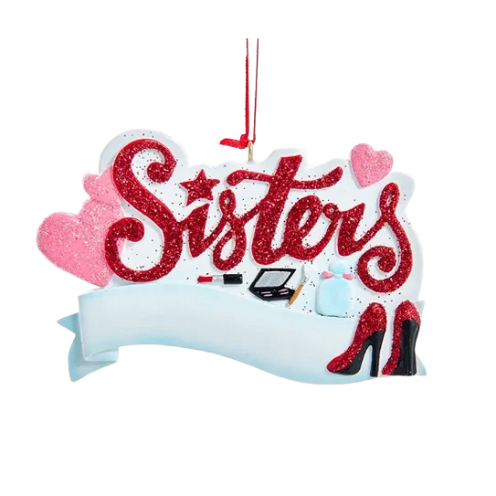 First-Class Kurt S. Adler Personalized Heart Makeup Sisters Ornament Green