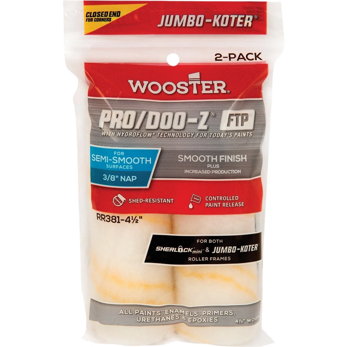 Elegant Wooster Jumbo-Koter 4-1 2 x 3 8 in. Woven Fabric Roller Cover 2-Pack Professional