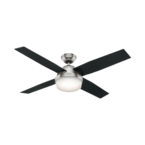 Traditional Hunter Dempsey Brushed Nickel Ceiling Fan with Integrated Light 52 in. Convenient