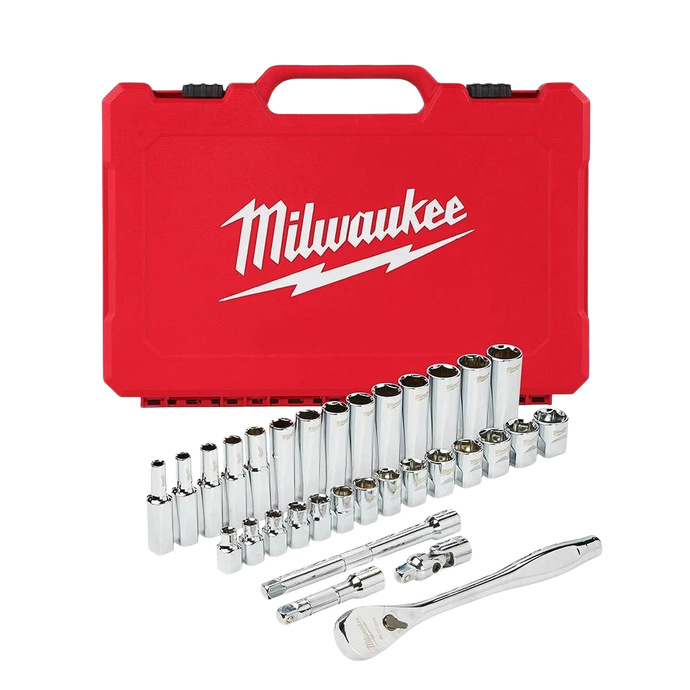 Premium Milwaukee 32-PC 3 8 Drive Metric Ratchet Socket Set Clean