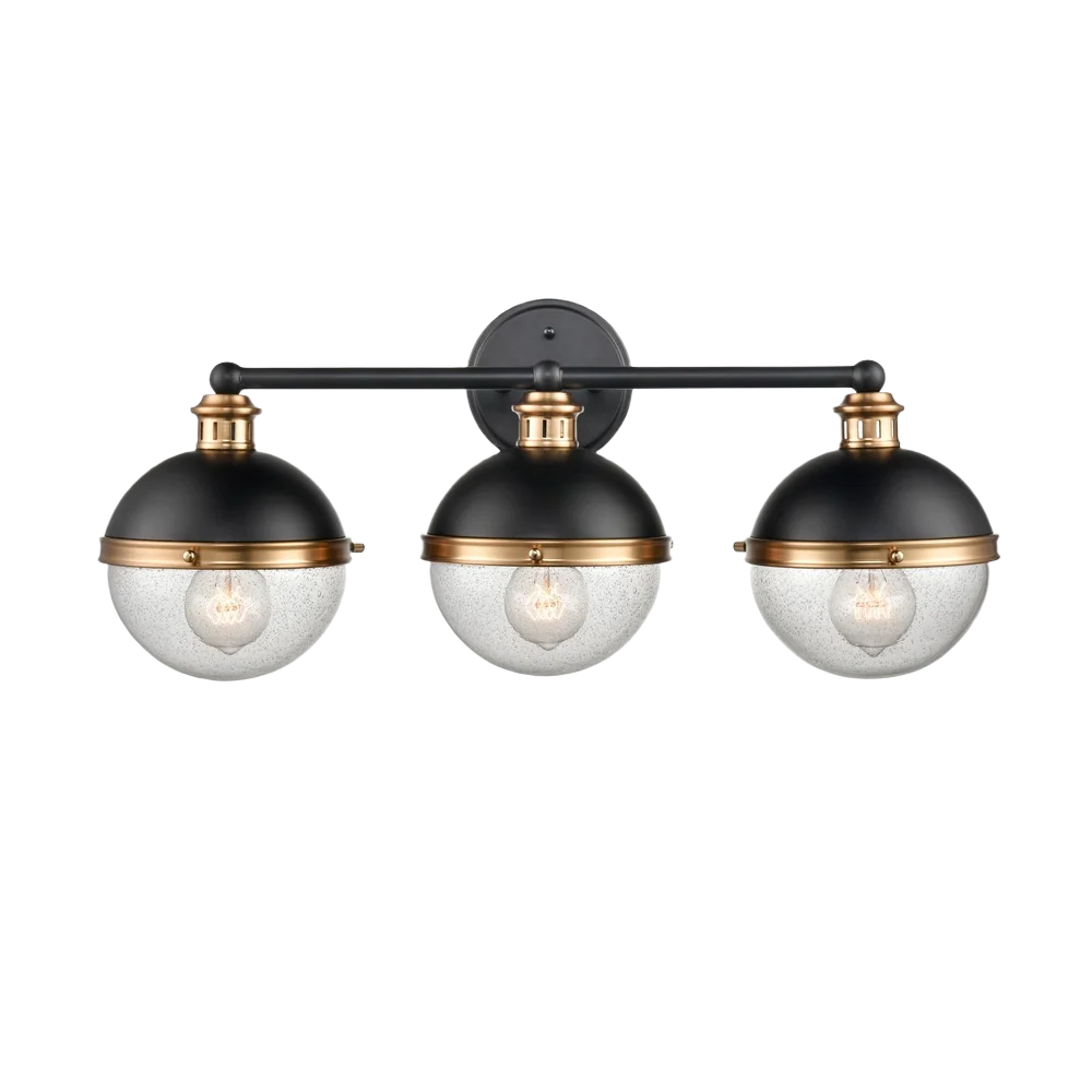 Relaxed Millennium Lighting Ellmira Matte Black Aged Brass Three Light Vanity 23.75 Exclusive