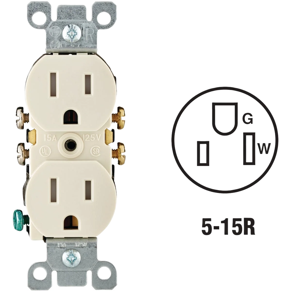 Responsible Leviton 15 Amp Light Almond Tamper Resistant 5-15R Duplex Outlet Detailed