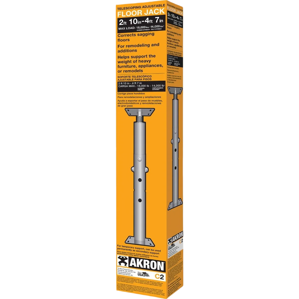 Durable Akron Products Adjustable Steel Floor Jack 2 ft. 10 In. to 4 ft. 7 In. High-Quality