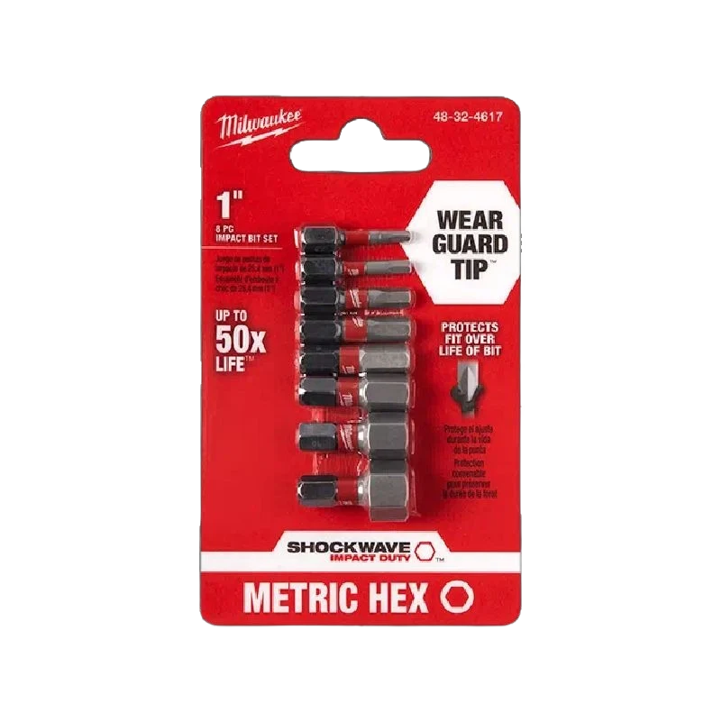 Solid Milwaukee SHOCKWAVE™ 8-PC 1 Metric Hex Impact Bit Set High-Quality
