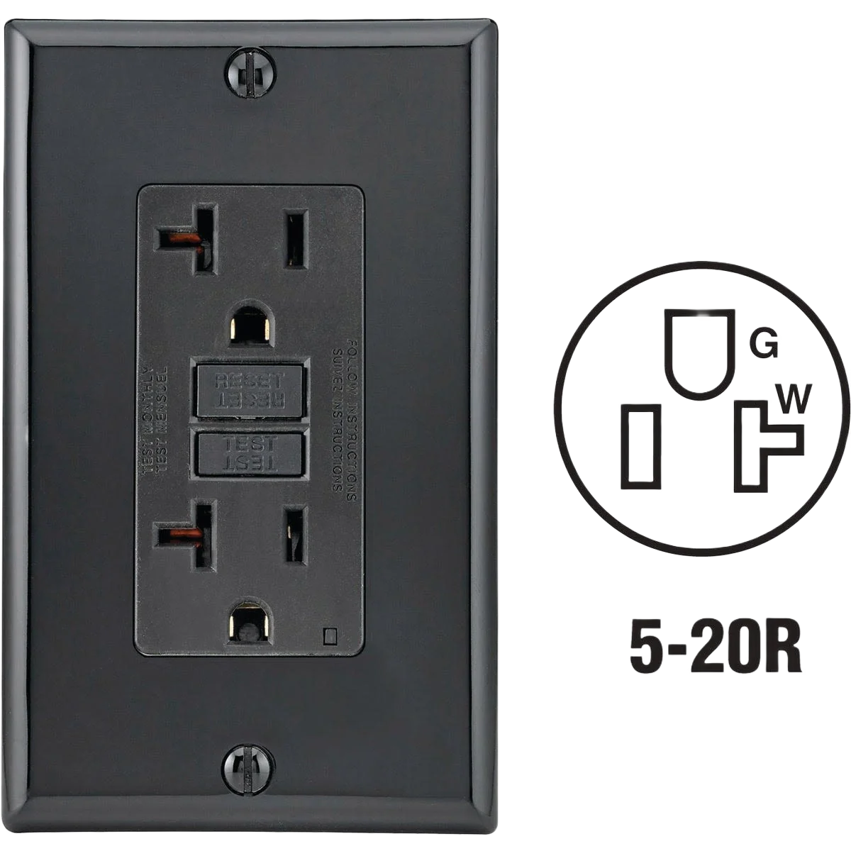 Artisan Leviton SmartlockPro Self-Test Black Commercial Grade GFCI Outlet w Wall Plate Solid
