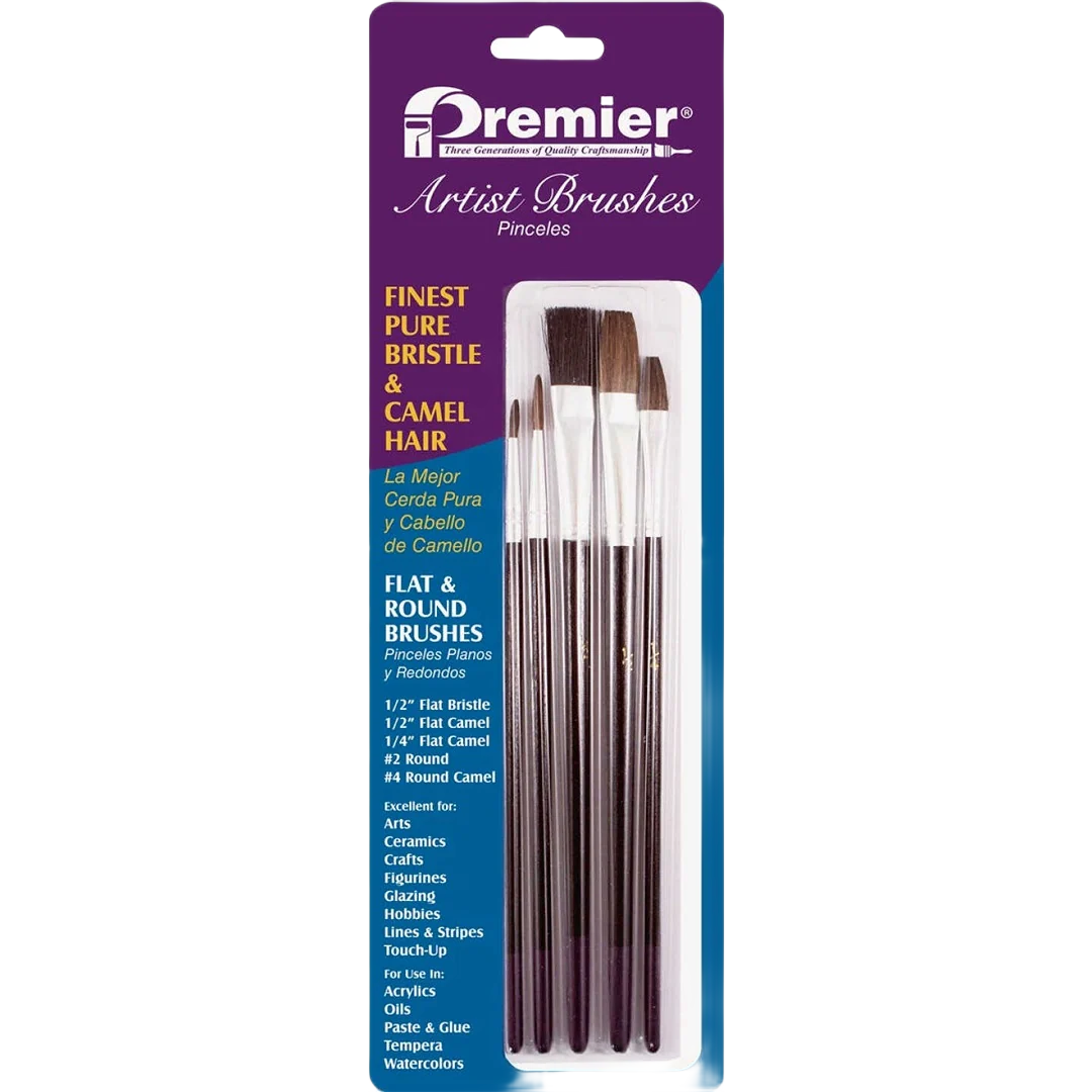 Artisan Premier Assorted Bristle Camel Hair Brushes 5 Pc Unique