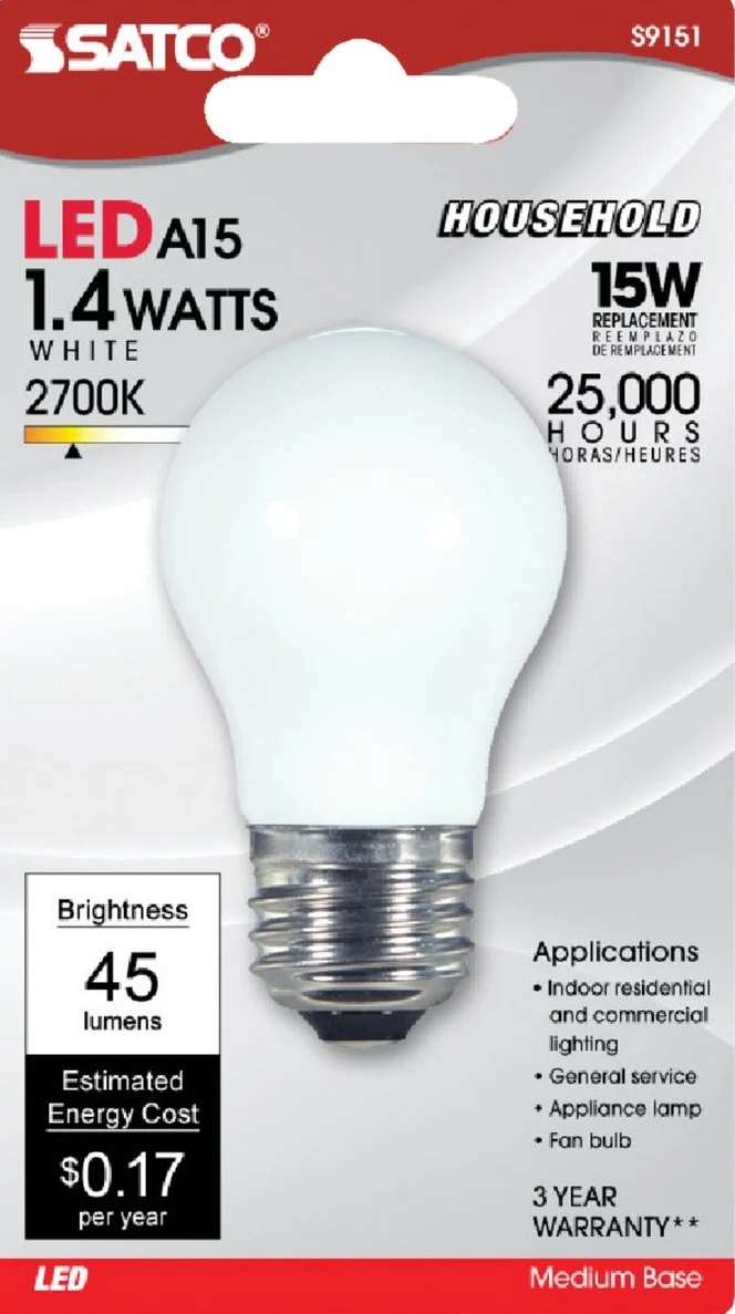 Fashionable Satco 1.4 Watt A15 Medium LED Decorative Fan Light Bulb Advanced