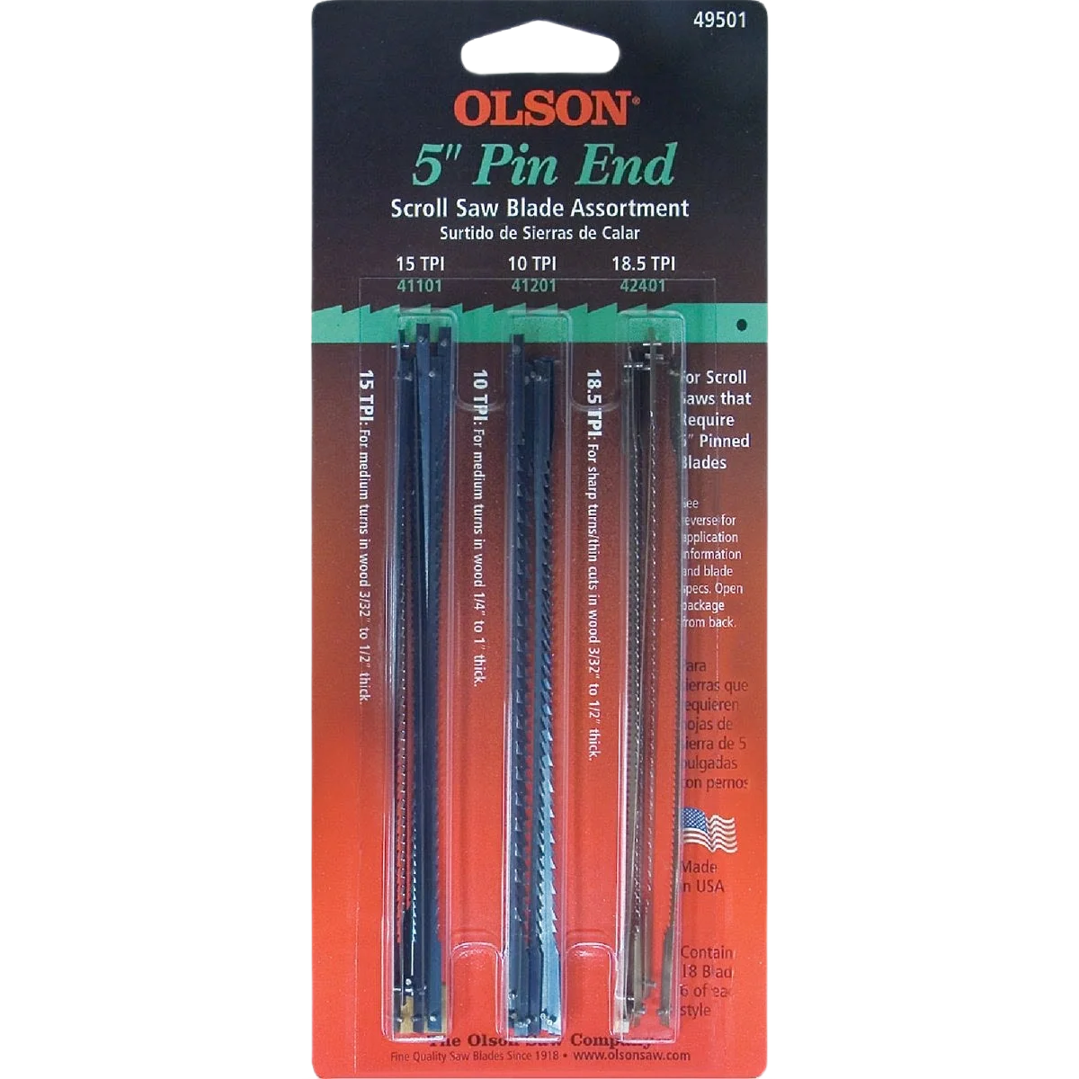 Superior Olson Pin End Scroll Saw Blade Assortment 18 Piece Dependable