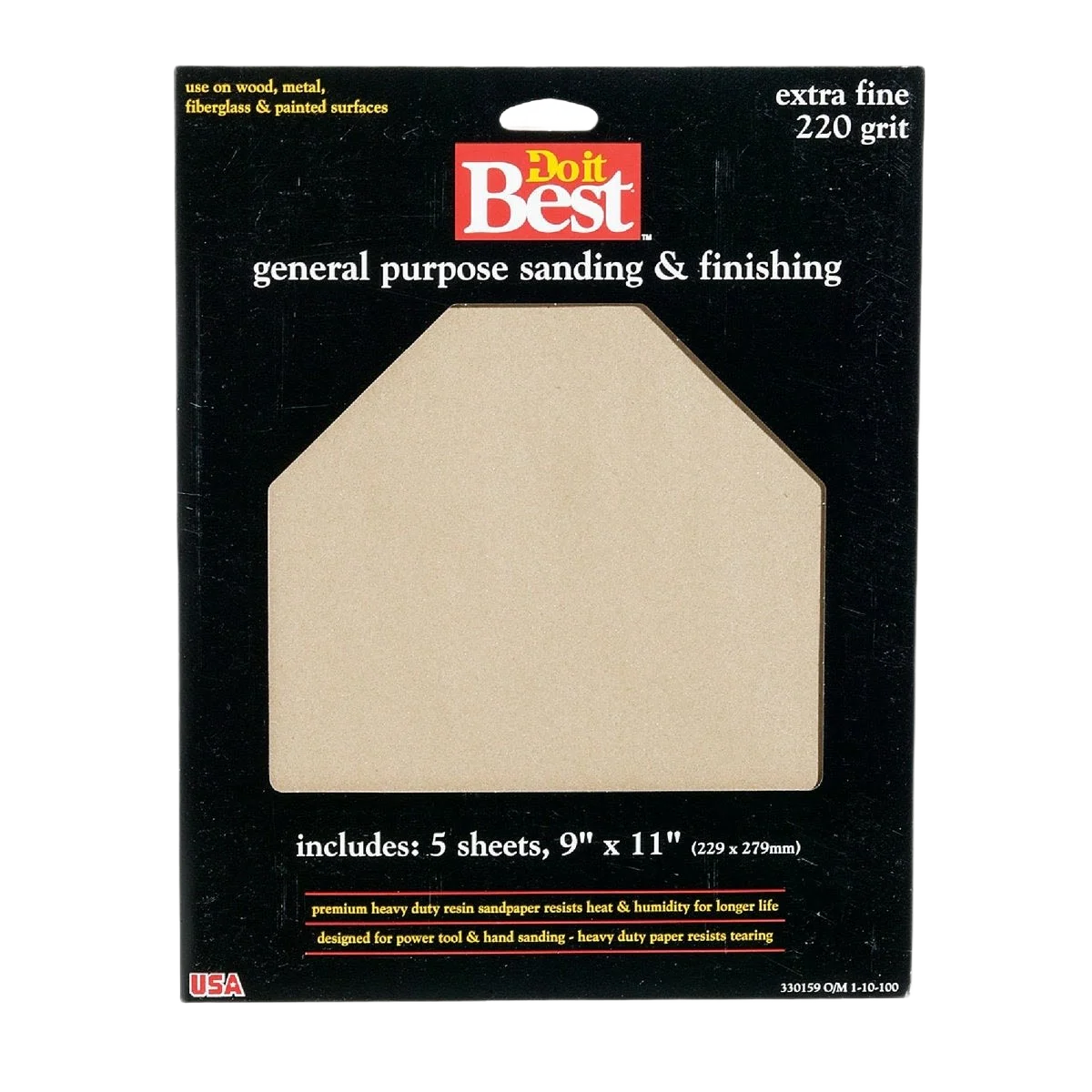 Organic Do it 9 x 11 General Purpose 220-Grit Extra Fine Sandpaper 5-Pack High-Grade