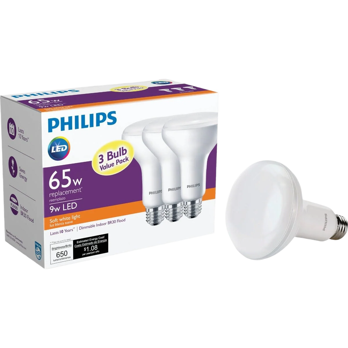 Flexible Philips BR30 LED Medium Soft White Floodlight Light Bulb 3-Pack Trendy