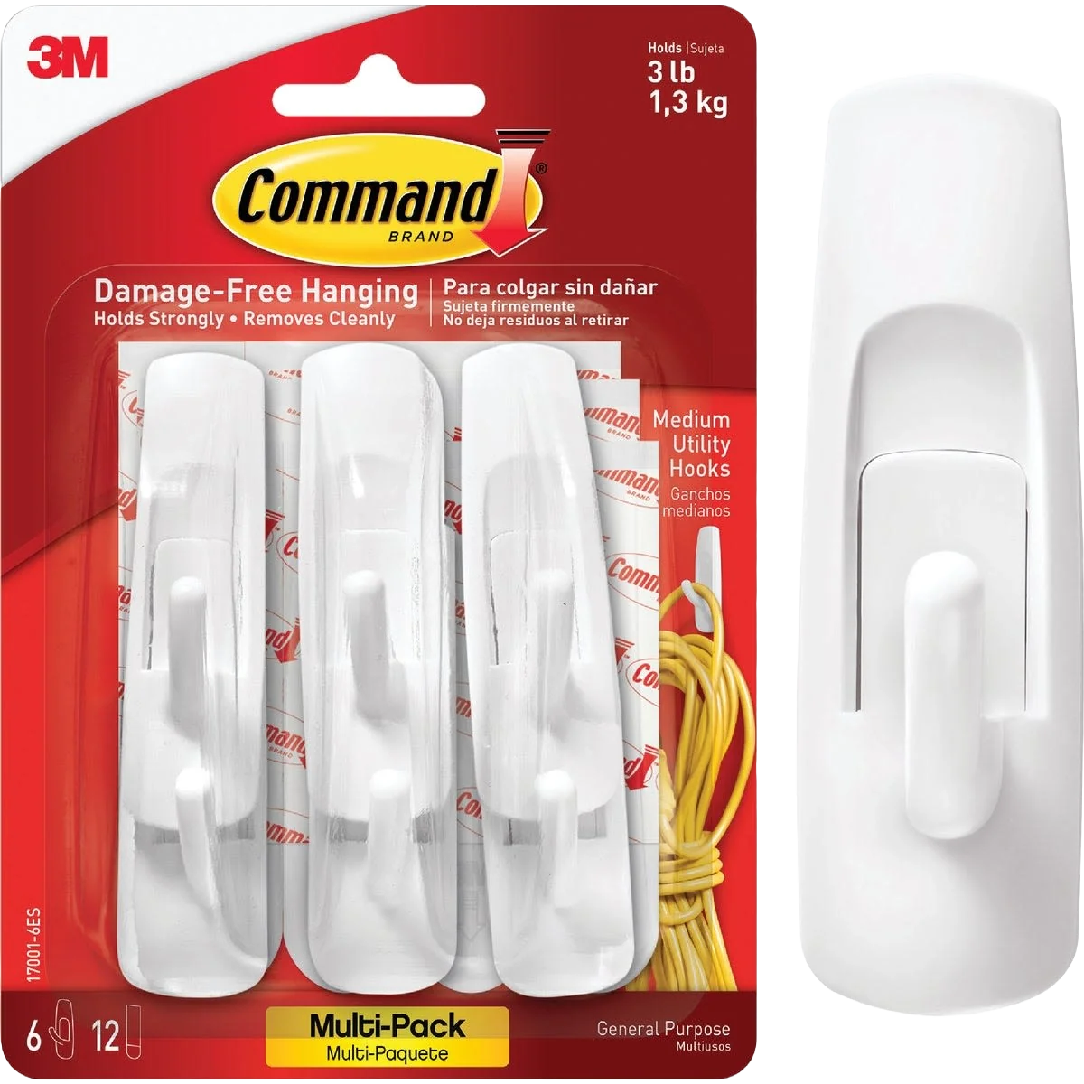 Crafted 3M Command Medium Utility Adhesive Hook 6-Pack Effective