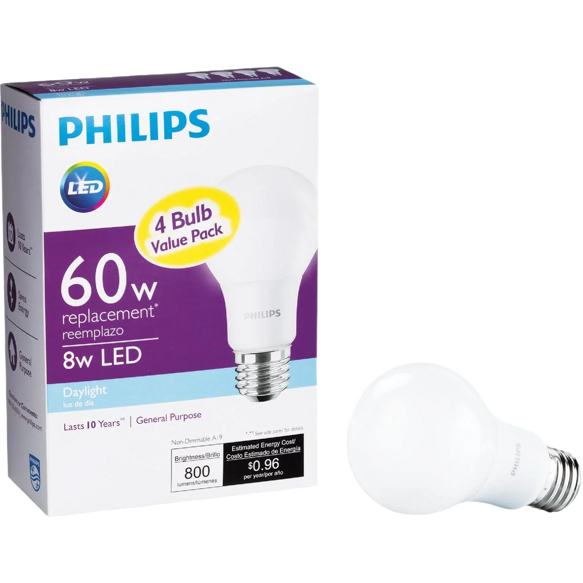 First-Class Philips A19 LED 60W Equivalent Daylight Light Bulb 4-Pack Easy-to-Use