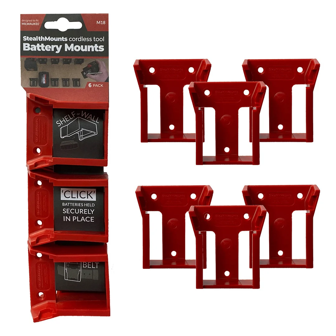 Green StealthMounts Milwaukee M18™ Red Battery Mounts 6-Pack Functional