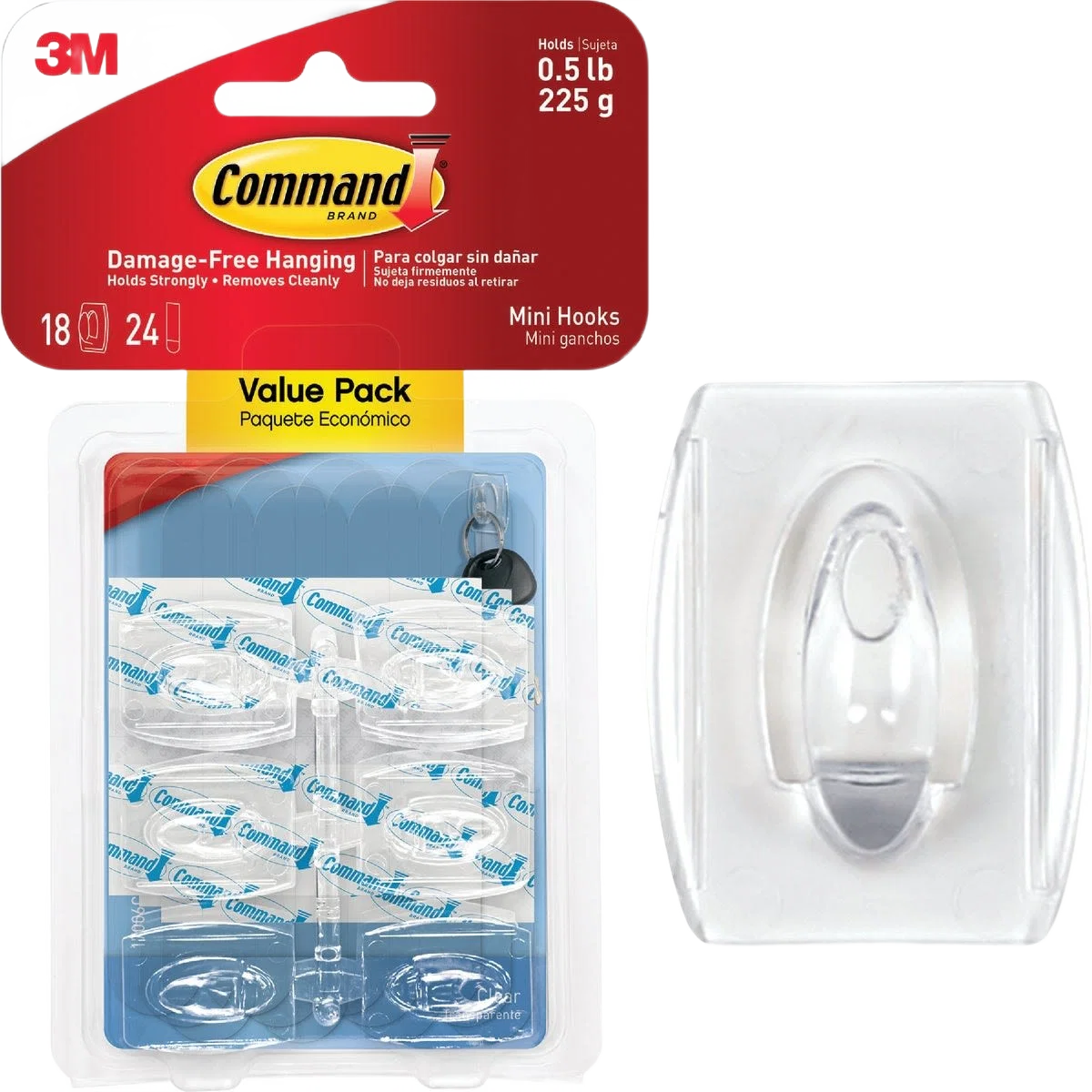 Traditional 3M Command Clear Mini Adhesive Hook 18-Pack Enhanced