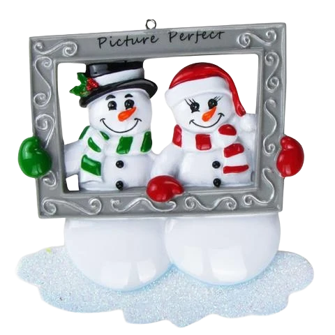 Modern PolarX Personalized Snow Couple Holding Frame Ornament Certified