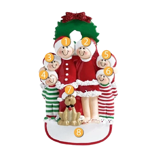 Proven Rudolph Me Personalized Christmas Family of 6 with Dog Ornament Green