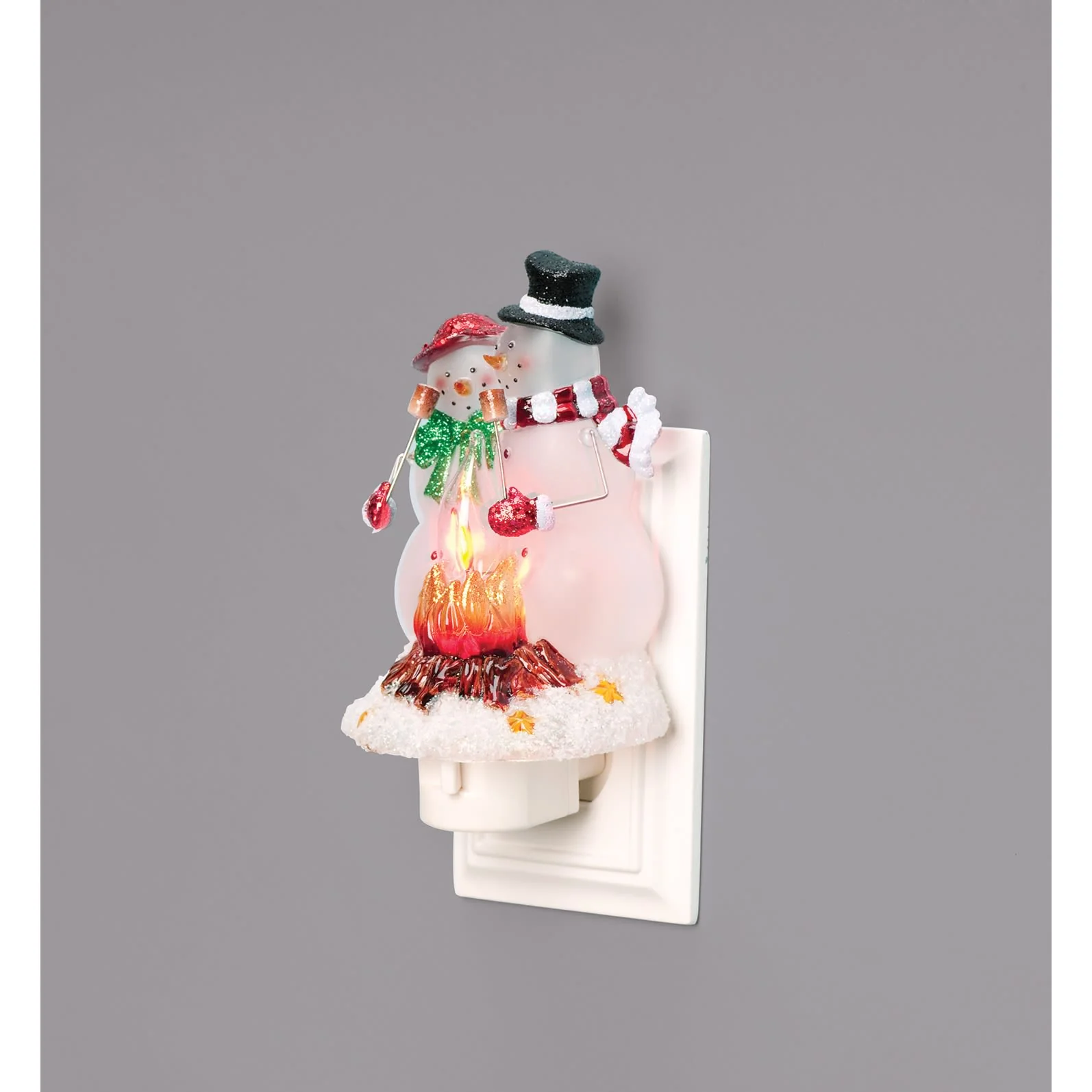Advanced Roman Snowman Couple Flicker Night Light 6.5 in. Original Design