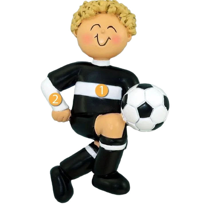 Selected Ornament Central Personalized Blonde Male Soccer Player in Black Uniform Ornament Casual