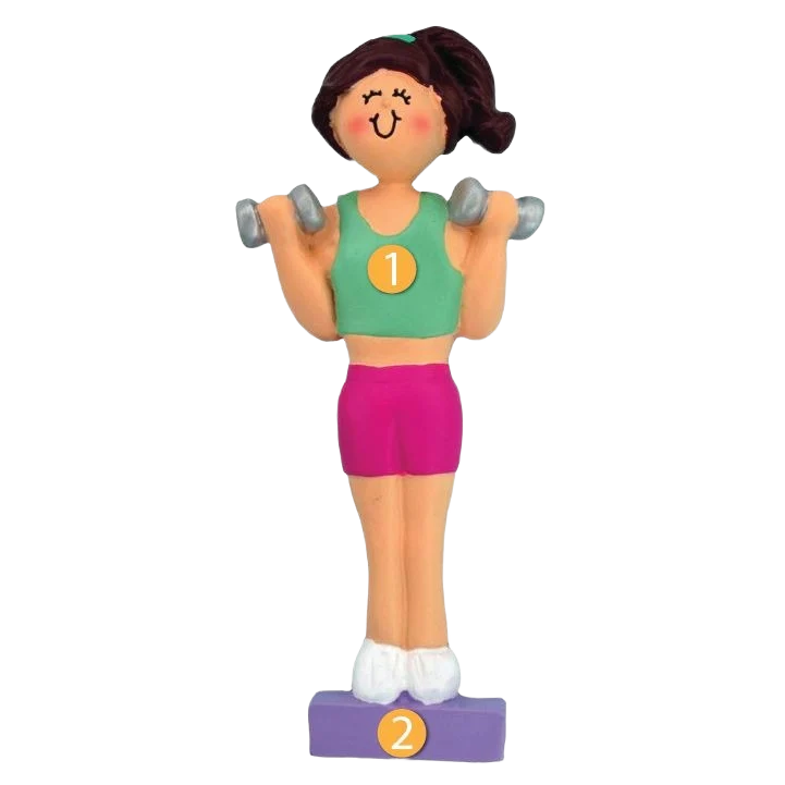 Detailed Ornament Central Personalized Brunette Female Weight Lifter Ornament Practical