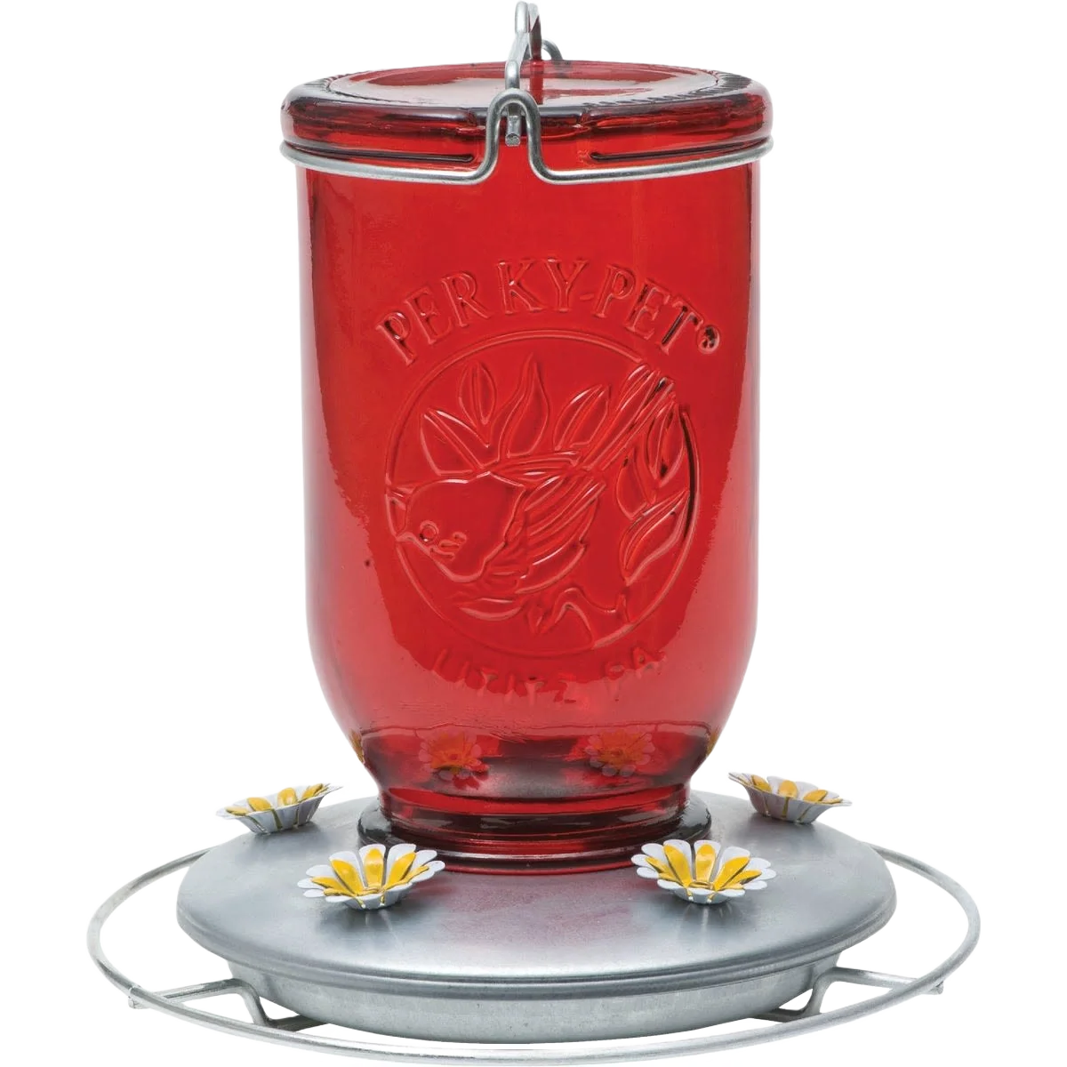 Contemporary Perky-Pet Mason Red Glass Mason Jar Hummingbird Feeder 32 oz. Expertly Made