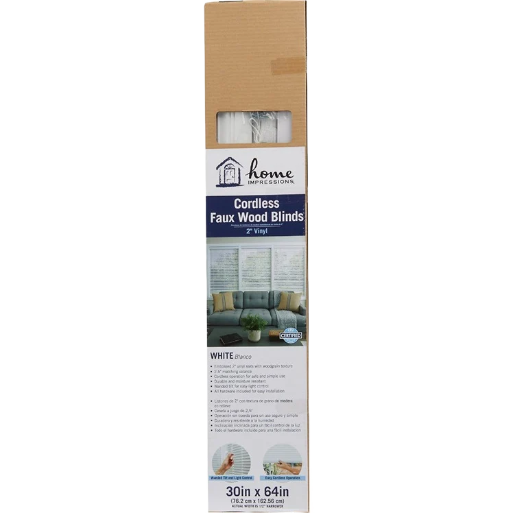 Eco-Friendly Home Impressions White Faux Wood Cordless Blind 30 x 64 x 2 Soft