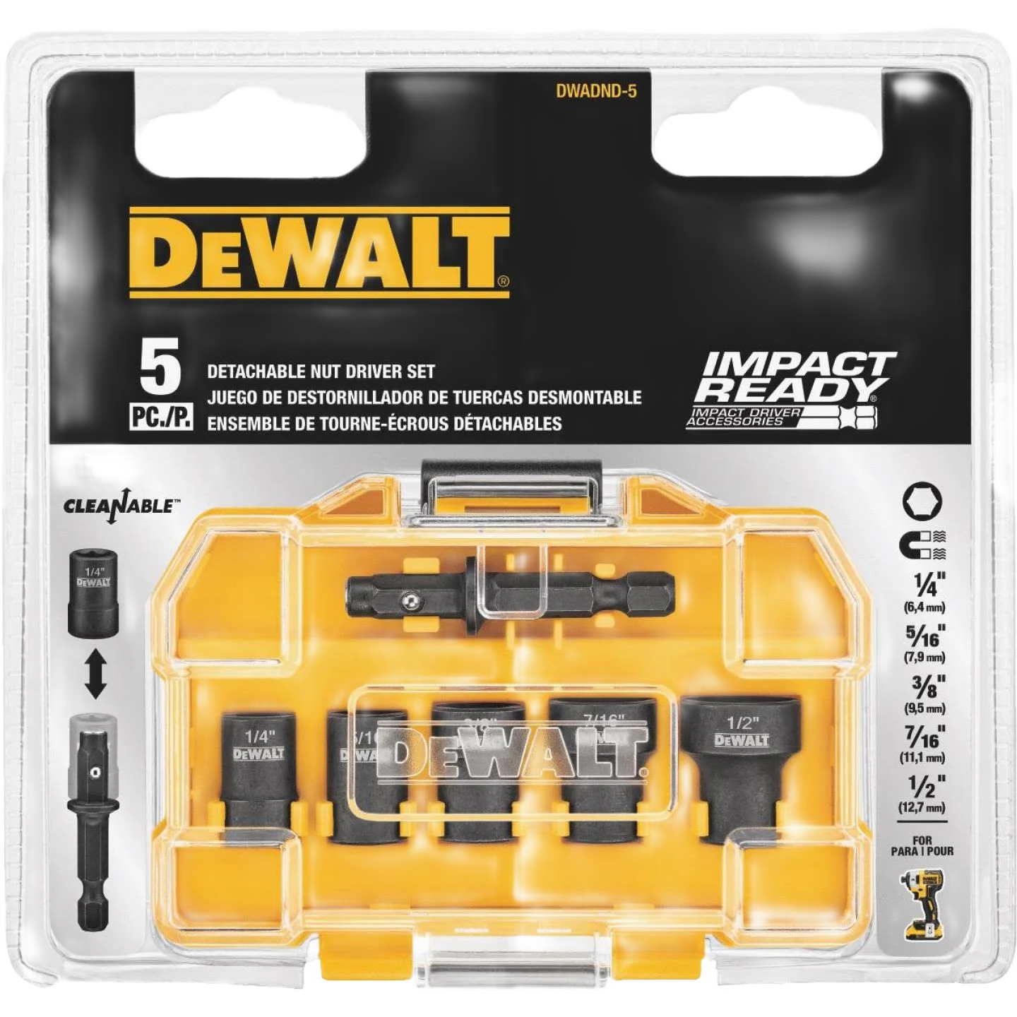 Functional DEWALT Impact Ready 5-Piece Cleanable Magnetic Nut Driver Bit Set Secure