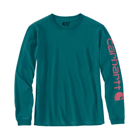 Green Carhartt Women's XS Shaded Spruce Long Logo Sleeve Graphic Shirt Elite