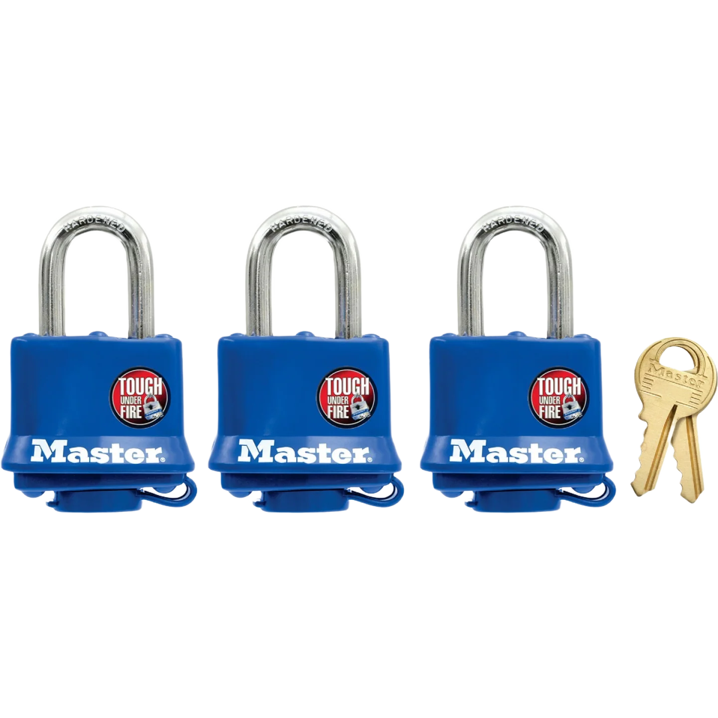 Fine Master Lock Blue Covered Laminated Steel Pin Tumbler Padlock 3-Pack Easy-to-Use