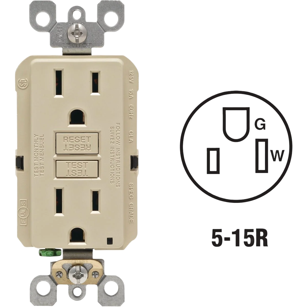 Organic Leviton SmartlockPro Self-Test Ivory Rounded GFCI Outlet 3-Pack Enhanced