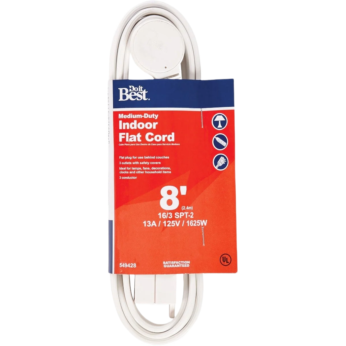 Recyclable Do it White 16 2 Flat Plug Extension Cord 8 ft. Optimized